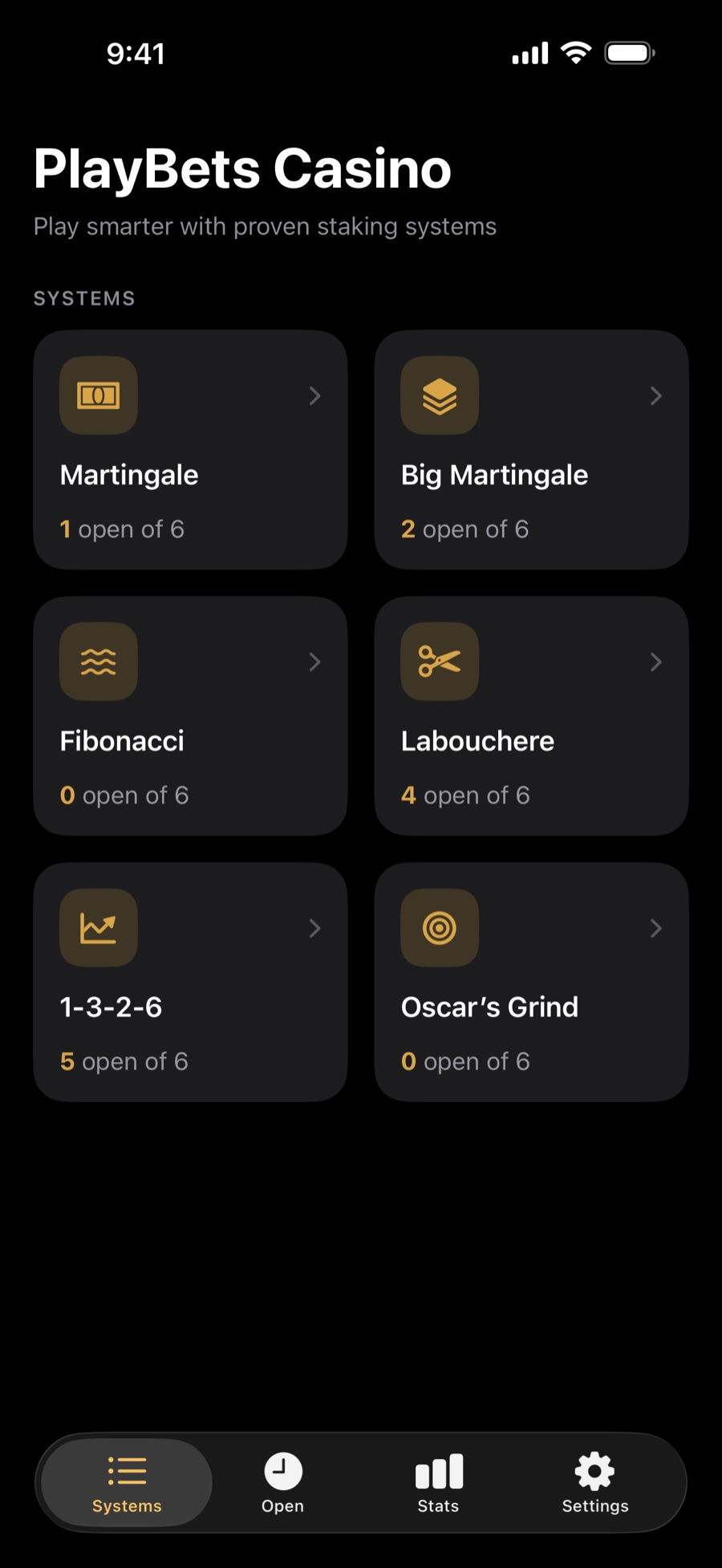 Home screen in dark mode
